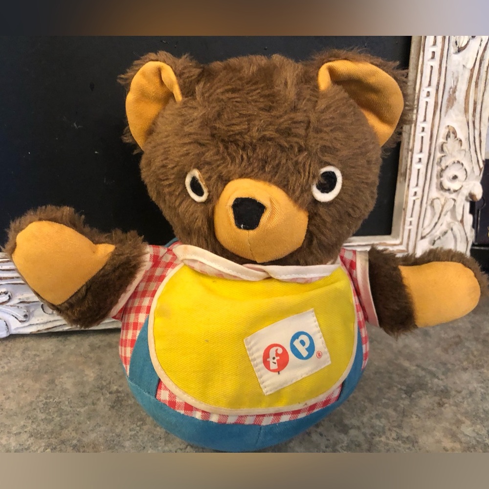 Fischer Price VTG 1970s Roly Poly Musical Chiming Teddy Bear